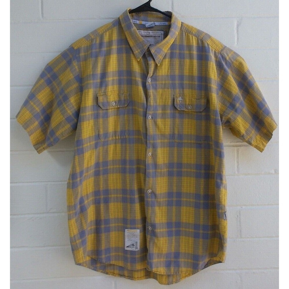 L-R-G Shirt, Button Up, Short Sleeve, Plaid, Men's, Yellow & Blue, Size XL